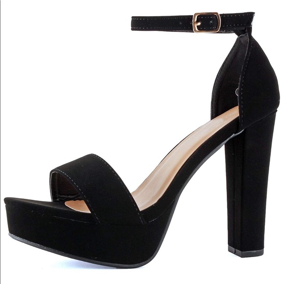 Shoes - Black Platform Heel, Block Heel
